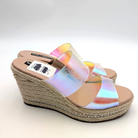 Karl Lagerfeld Cecily Wedge Sandal Womens Iridescent Rubber Size US9.5 EU40 - Picture 12 of 12